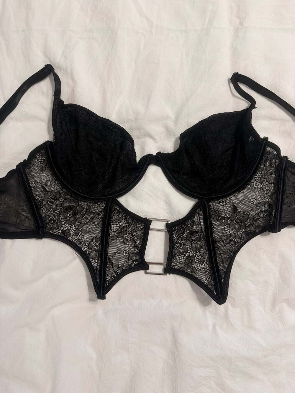 Spencer's Black Lace Underwire Crop Top Bra Bustier with Ring Detail